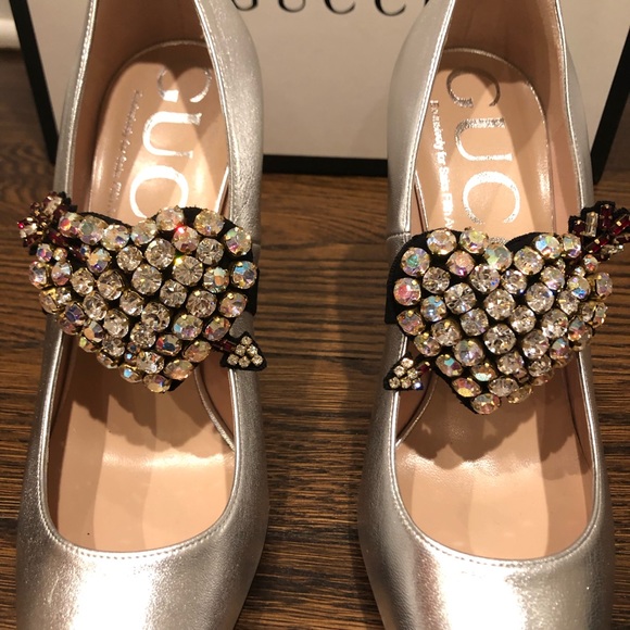 NWT Gucci metallic heels with crystal hearts 
size 39.5 - Picture 2 of 6